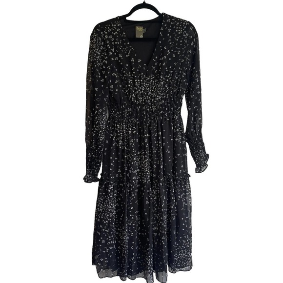 Taylor Womens Floral Tiered Midi Dress Black Women's Size 6P - Picture 4 of 7